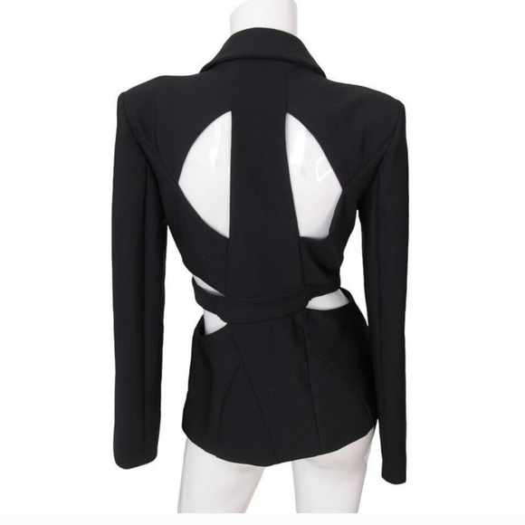 MISHA COLLECTION EUC BLACK LINED CUT OUT STRUCTURED BLAZER SIZE MEDIUM - Picture 4 of 11